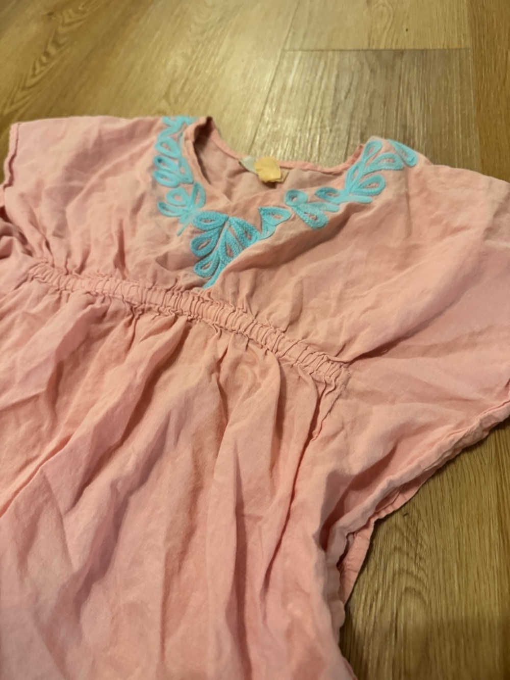 GB girls Pink Swim Coverup with Aqua Embroidery